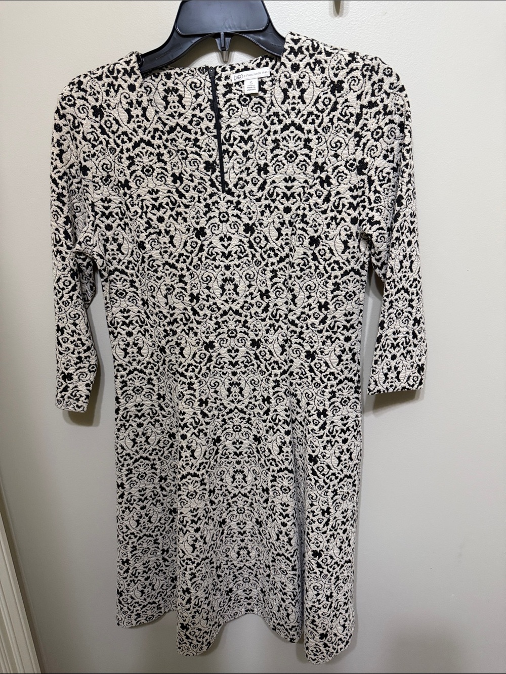 Cato Black and Cream Floral-Patterned Long Sleeve Dress
